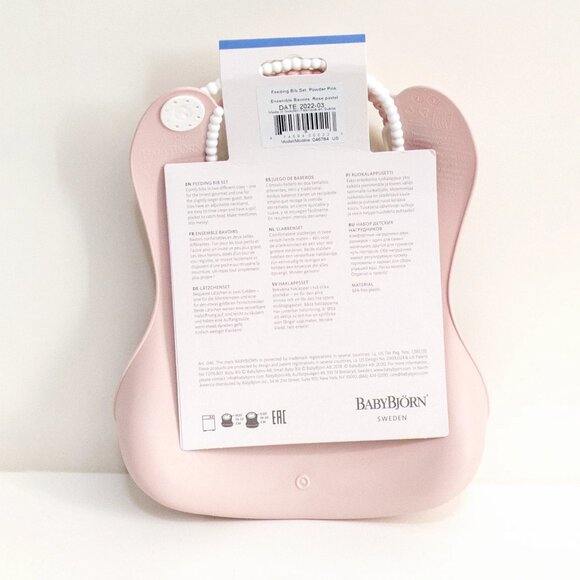 BabyBjorn Feeding Bib Set Powder Pink 4 months+ BPA-Free Dishwasher Safe NWT - Picture 2 of 6